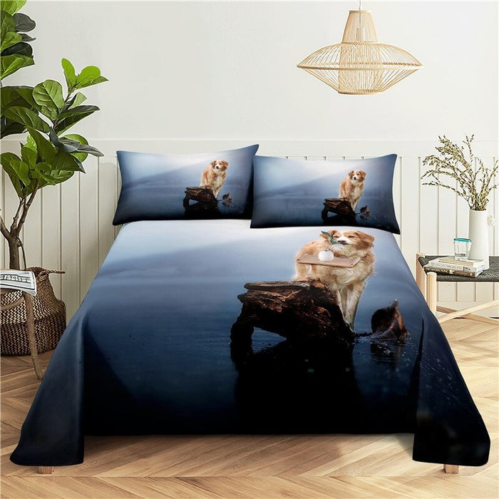 Snow Dog Printing Polyester Flat Bed Bedding Set