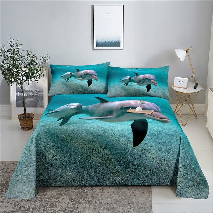 Seafloor Animals Bed Flat Bedding Set