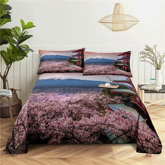 Printed Flowery Scenery View Bedding Set