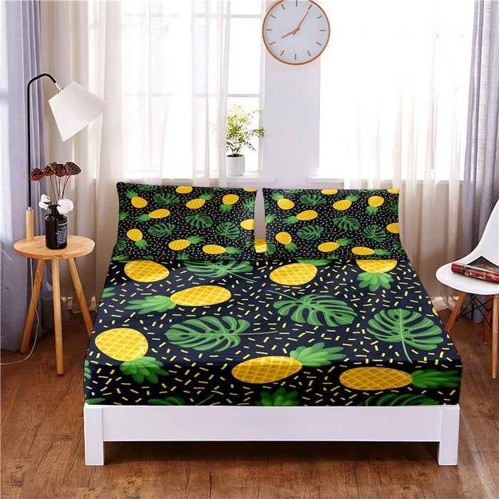 3 Pcs Cartoon Fruit Digital Printed Polyester Fitted Sheet Set