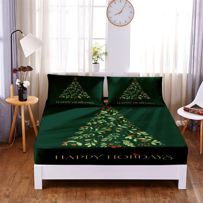 Green Christmas Digital Print Bed Sheet Set