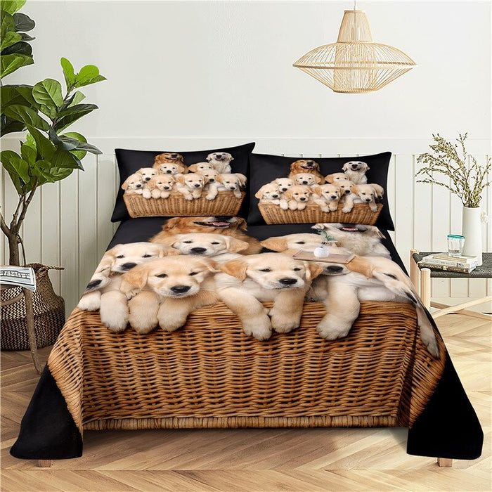 Dogs Digital Printed Polyester Bed Sheet Set