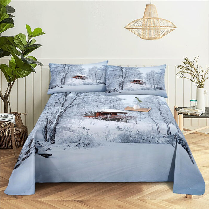 Snow Scene Printed Polyester bedding Set