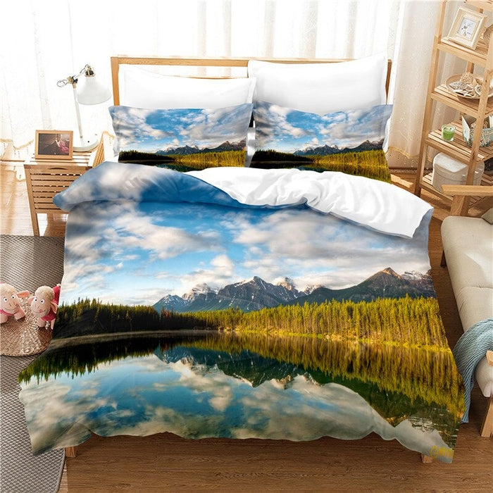 3D Mountain Lake Bedding Duvet Cover Set