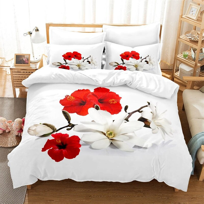 Printed Red Rose Bedding Set