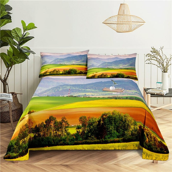 Open Farm Scenery Print Bedding Sheet Set