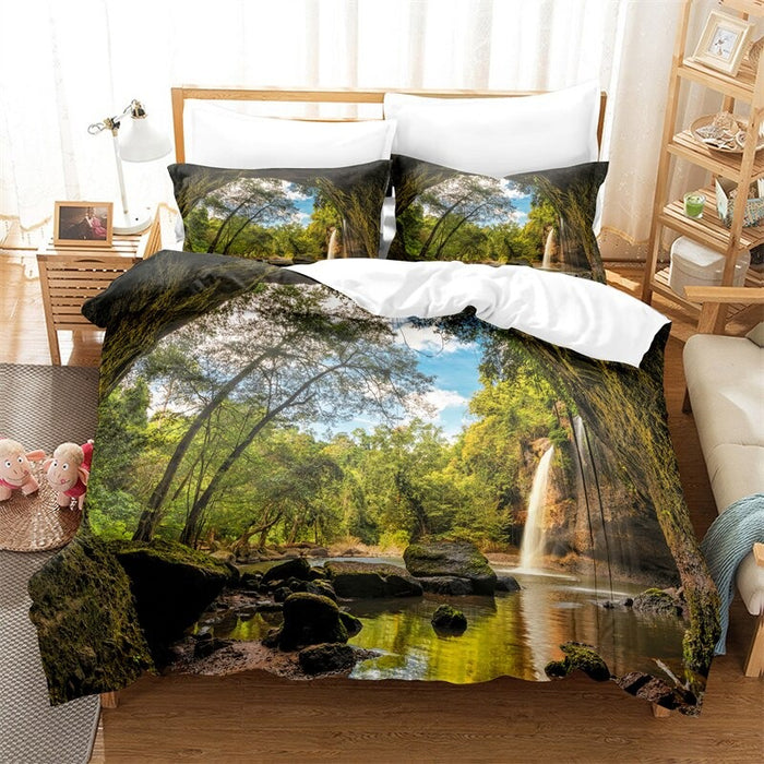Green Forest Print Bedding Set