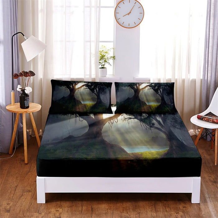 Charming Forest Polyester Printed Fitted Bedding Set