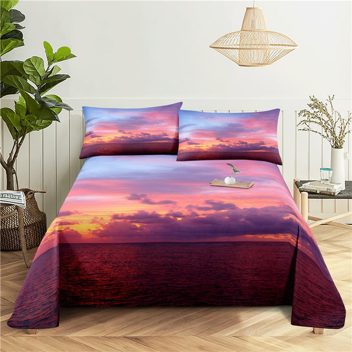 Rosy Clouds Print Bed Flat Bedding Set