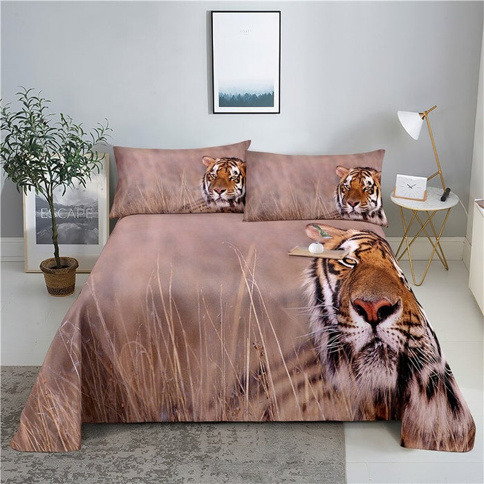 3D Tiger Print Bed Flat Sheet Set