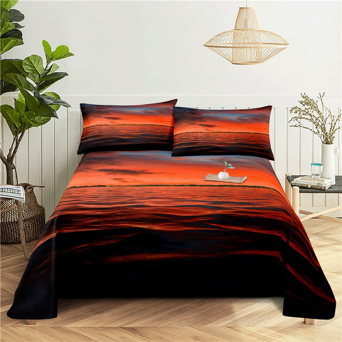 Rosy Clouds Print Bed Flat Bedding Set