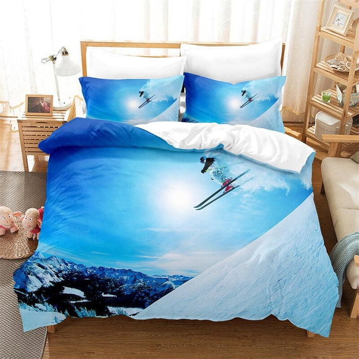 Snow Mountain, Skiing Duvet Cover Set