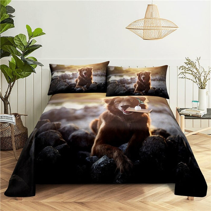 Snow Dog Printing Polyester Flat Bed Bedding Set