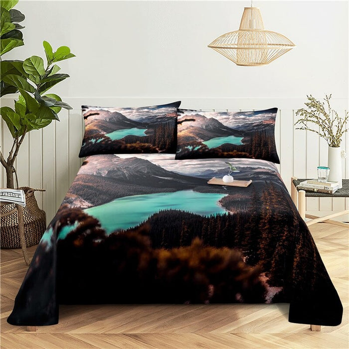 Mountains And Rivers Bed Flat Bedding Set