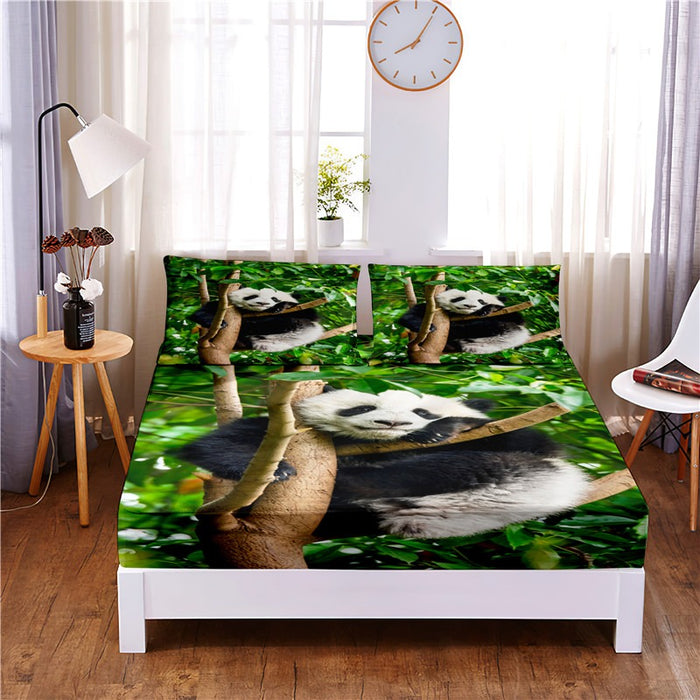 3 Pcs Panda Digital Printed Polyester Fitted Sheet Set