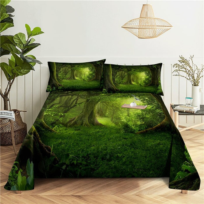 Forest Print Bed Flat Bedding Set