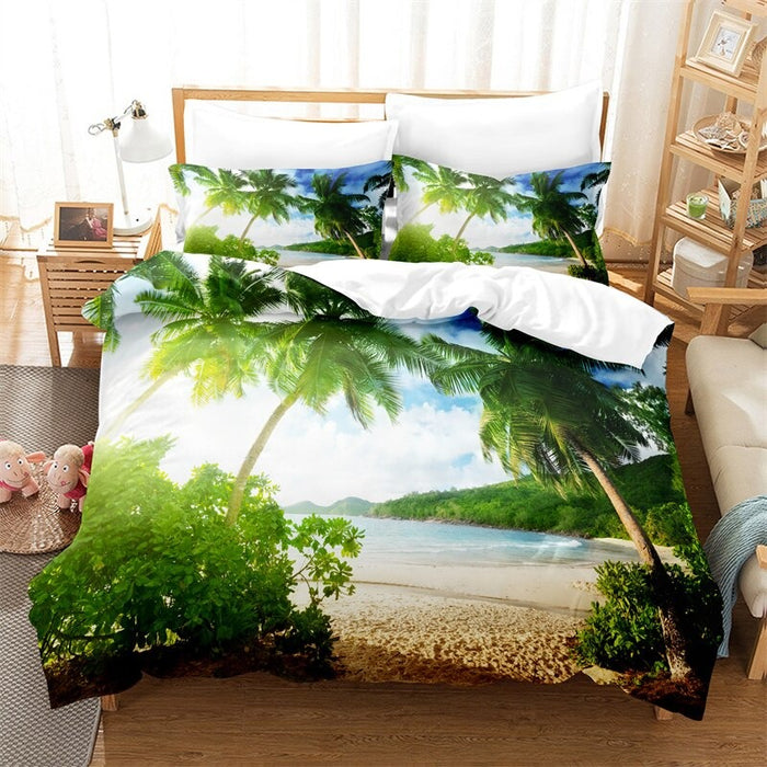 Sandy Beach Coconut Tree Duvet Cover Set
