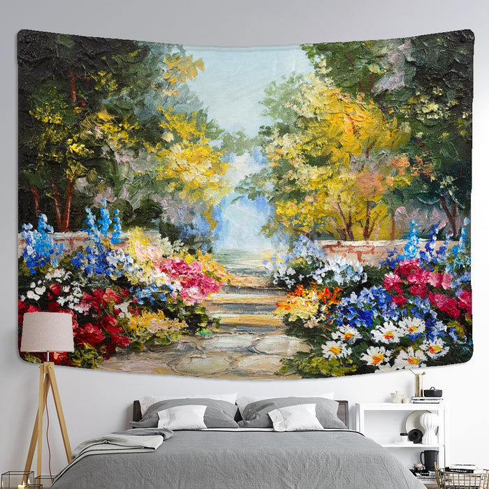 Flower Forest Oil Painting Wall Hanging Tapestry Tapis Cloth