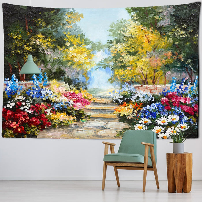 Flower Forest Oil Painting Wall Hanging Tapestry Tapis Cloth