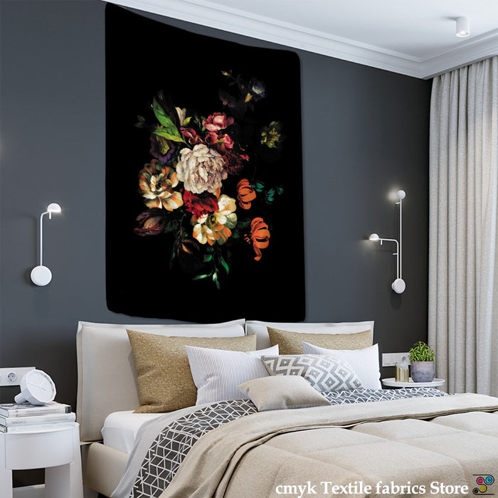 Gerbera Tapestry Wall Hanging Black Background Cloth