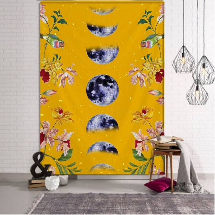 Flowers and Moon Tapestry Wall Hanging Tapis Cloth