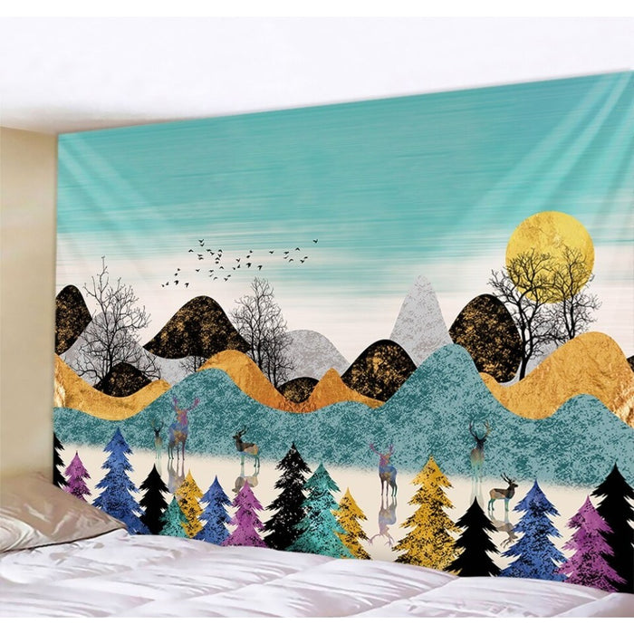 Moon Snow Mountain Tapestry Wall Hanging Tapis Cloth