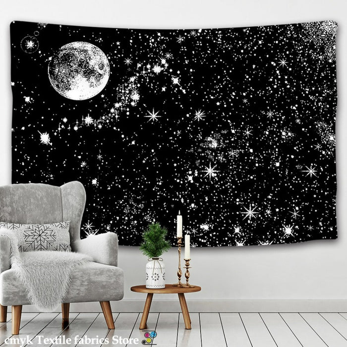 Black and White Moon Mandala  Wall Hanging Tapis Cloth