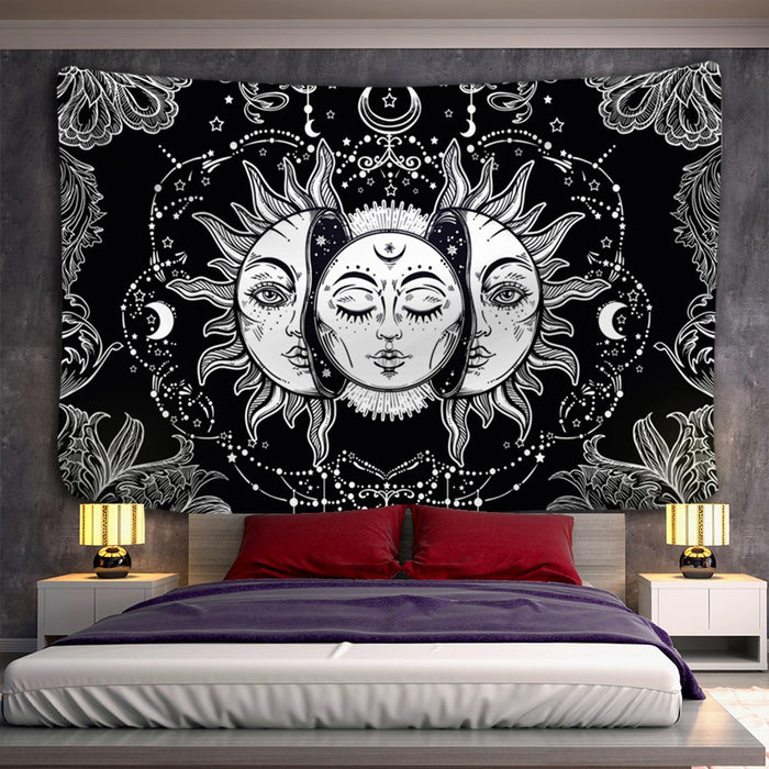 White Black Sun Moon Mandala Tapestry Wall Hanging Tapis Cloth