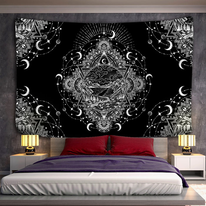 Black and White Moon Mandala  Wall Hanging Tapis Cloth