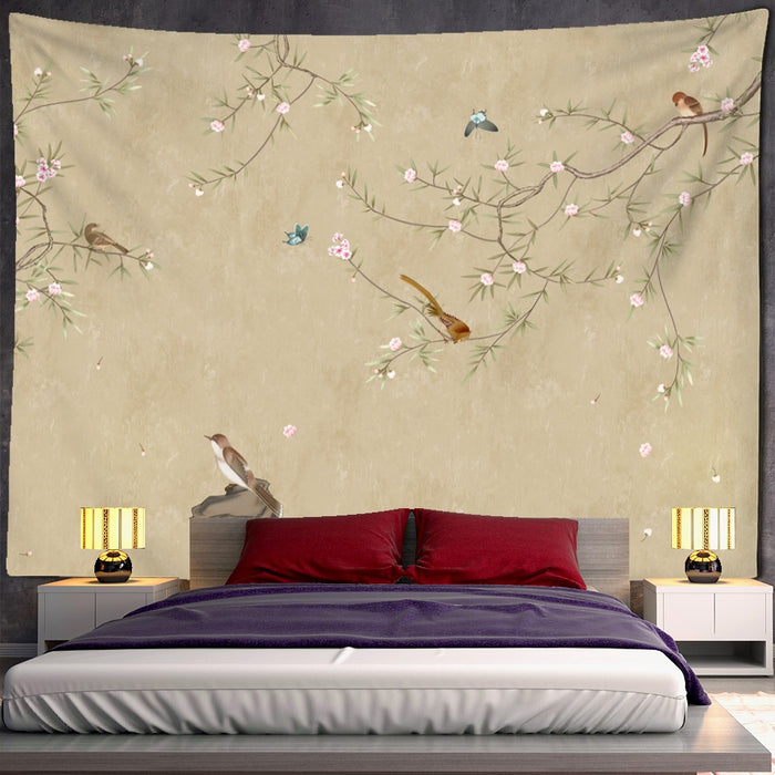 Colorful Flowers And Birds Tapestry Wall Hanging Tapis Cloth