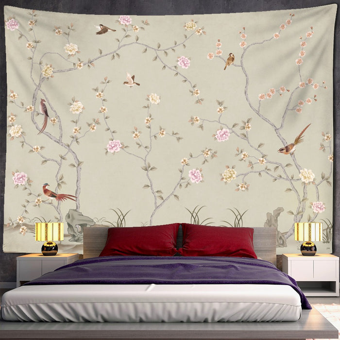 Colorful Flowers And Birds Tapestry Wall Hanging Tapis Cloth