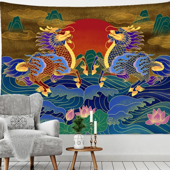 Wall Painted Dragon Tapestry Wall Hanging Tapis Cloth