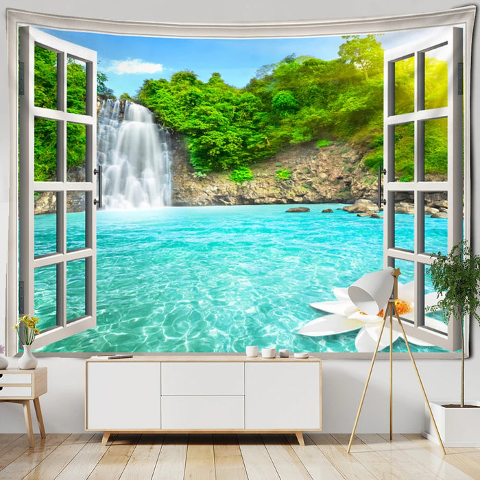 3D Window Scenery Home Decor Tapestry Wall Hanging