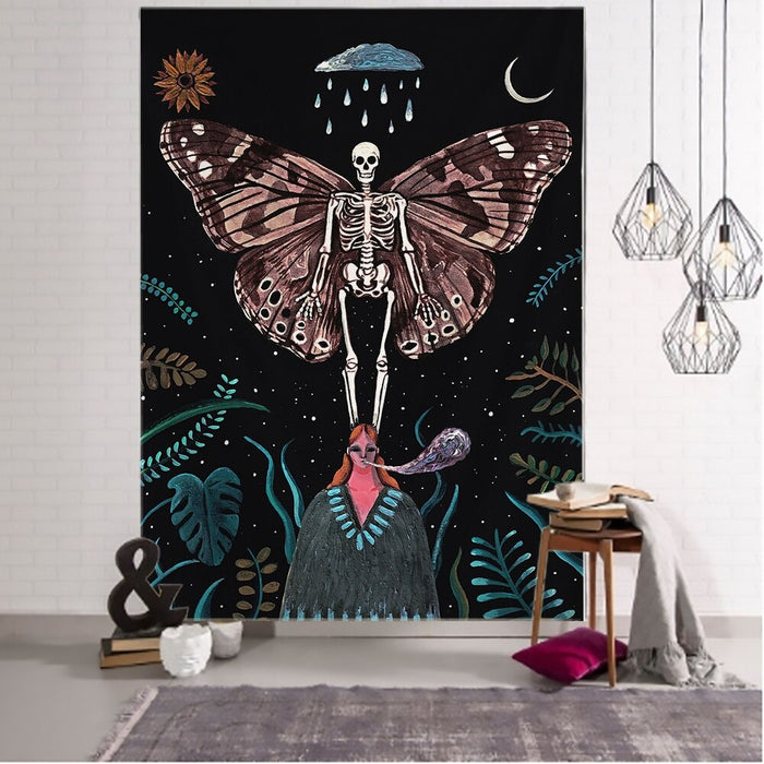 Moon Phase Flower Moth Tapestry Wall Hanging