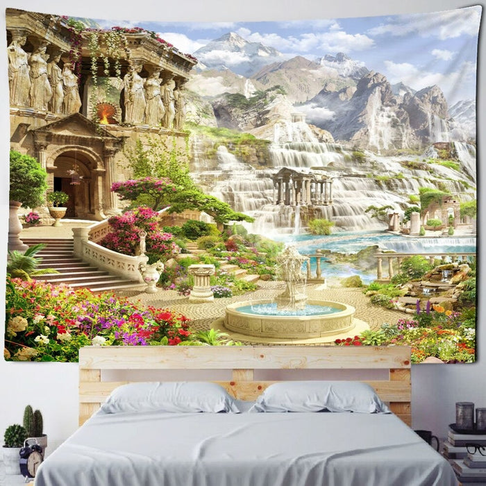 Mountain And Garden Tapestry Wall Hanging Tapis Cloth