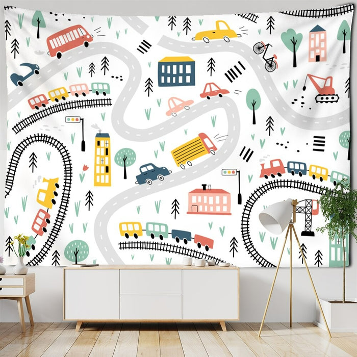 City Road Cartoon Illustration Tapestry Wall Hanging Tapis Cloth