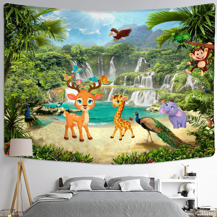 Cartoon Forest Animals Tapestry Wall Hanging Tapis Cloth