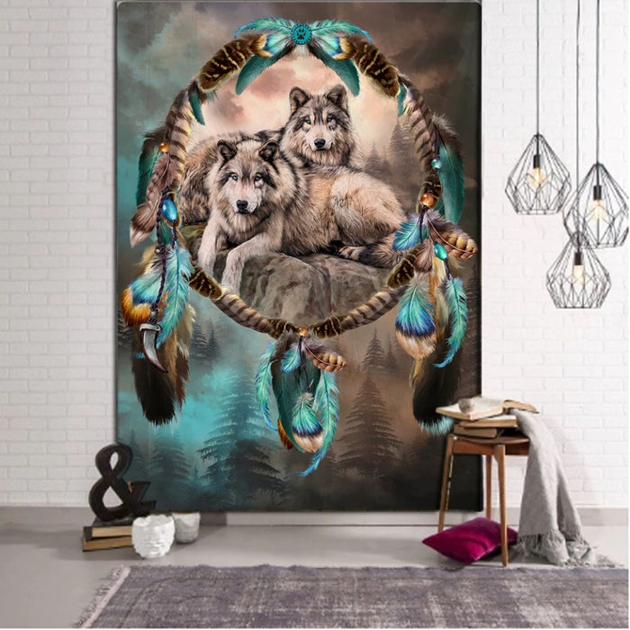 Wolf Lion Tapestry Wall Hanging Tapis Cloth