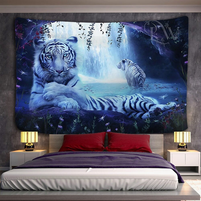 Tiger And Leopard Tapestry Wall Hanging Tapis Cloth
