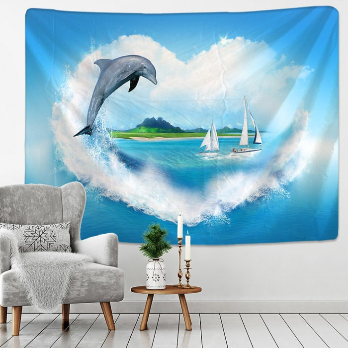 Cool 3D Dolphin Tapestry Wall Hanging