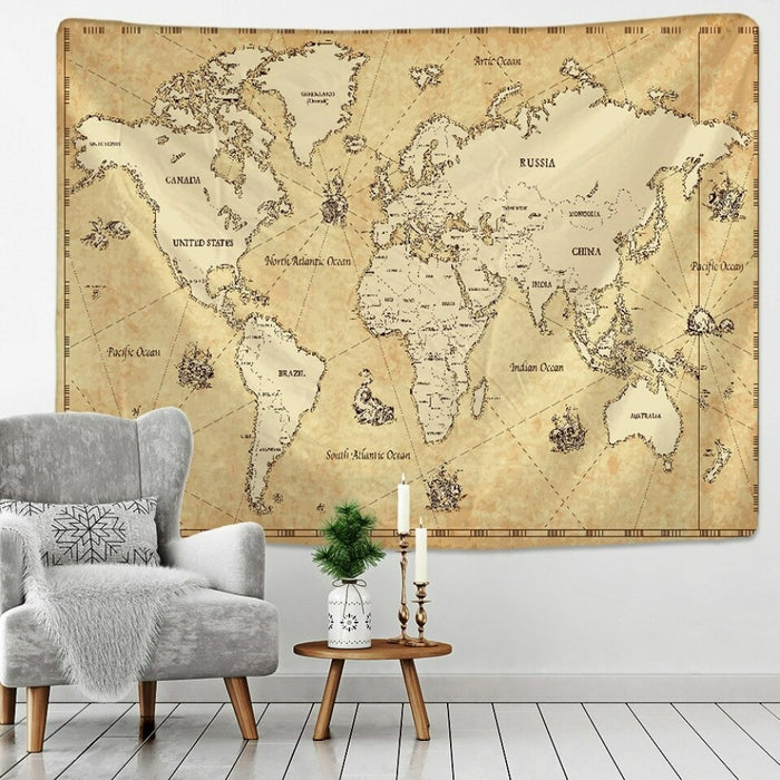 Retro World Map Wall Hanging Tapestry Tapis Cloth