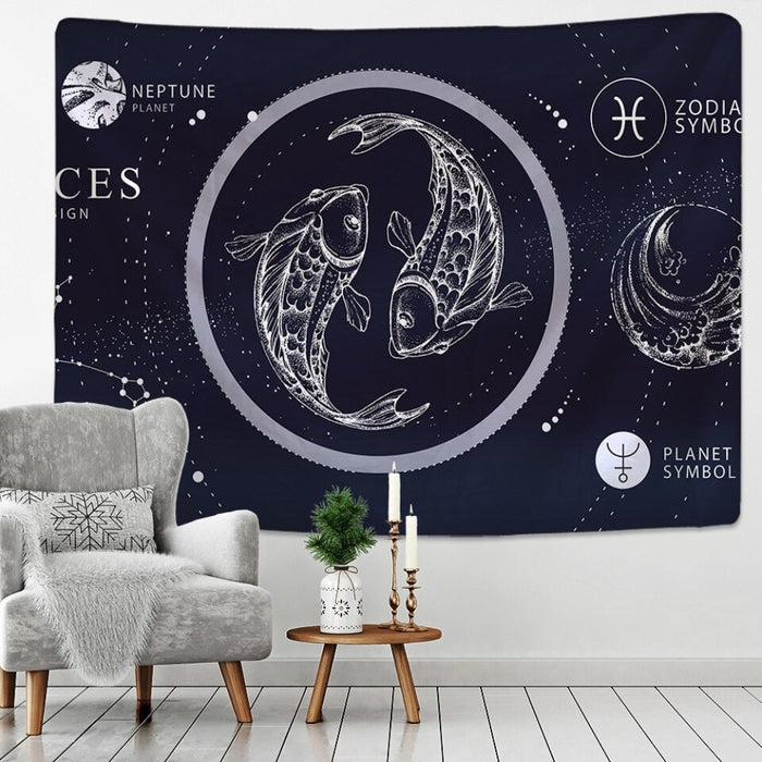 Pisces Fish Tapestry Wall Hanging Tapis Cloth