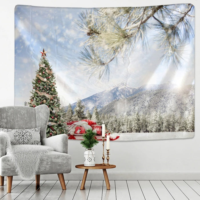 Snowy Christmas Fireplace Tapestry Wall Hanging Tapis Cloth
