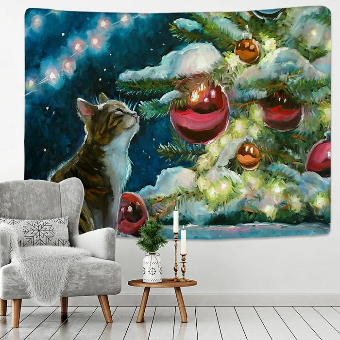 Christmas Tree And Animals Tapestry Wall Hanging Tapis Cloth