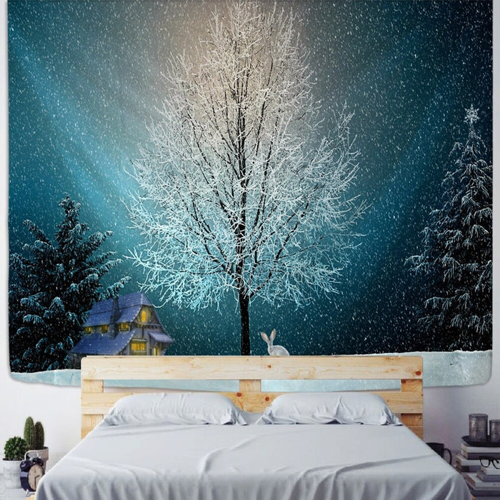 Snowman Pine Tapestry Wall Hanging Tapis Cloth