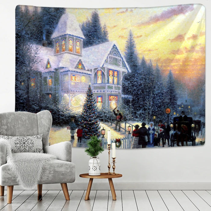 Christmas Oil Painting Art Tapestry Wall Hanging Tapis Cloth