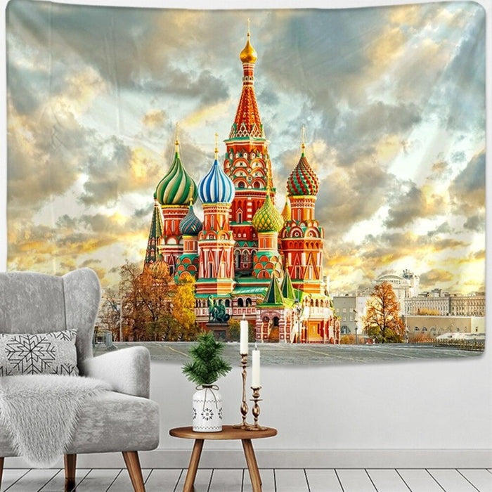 Neon Lights Castle Tapestry Wall Hanging Tapis Cloth