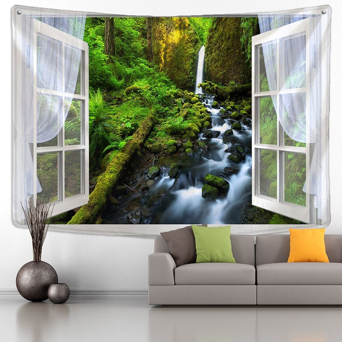 Window Forest Landscape Tapestry Wall Hanging Tapis Cloth