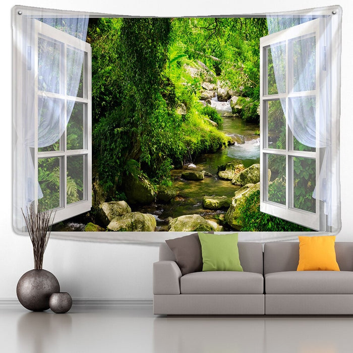 Window Forest Landscape Tapestry Wall Hanging Tapis Cloth