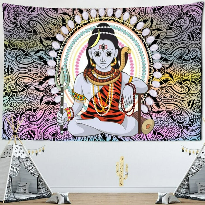 Mandala Buddha And Lord Shiva Tapestry Wall Hanging Tapis Cloth